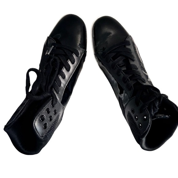 Black Patent Glitter High Top Fashion Sneakers Women's Size 12 - Picture 4 of 9